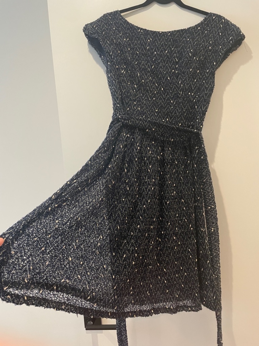 Eva Franco Navy Metallic Tweed Dress